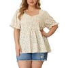 Agnes Orinda Women's Plus Size Floral Babydoll Peplum Waist Short Sleeve Blouses - 2 of 4