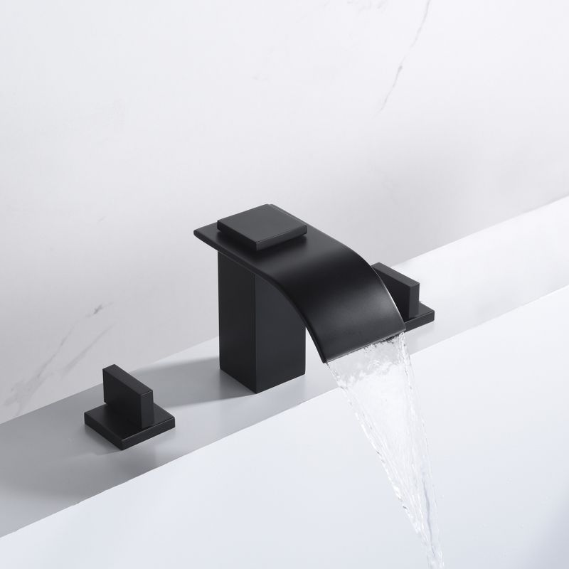 Sumerain Matte Black Waterfall Tub Faucet Deck Mount 3 Hole Widespread Bathtub Faucet with Valve, 3 of 8