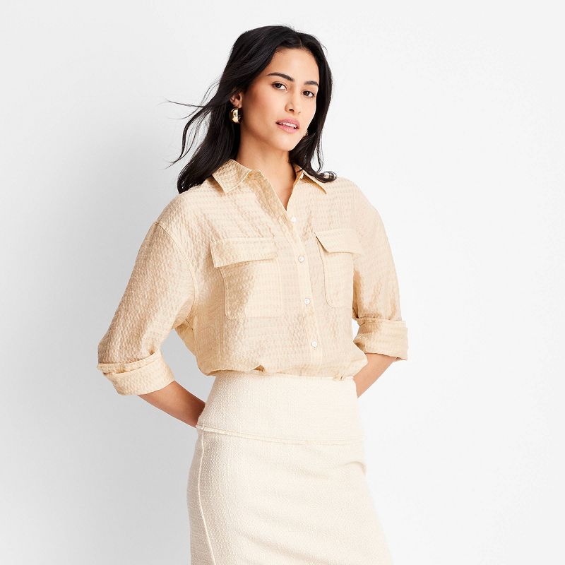 Women's Long Sleeve Utility Button-Down Top - Future Collective™ with Jenny K. Lopez Beige, 1 of 5