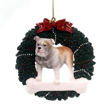Holiday Ornament Bulldog Wreath  -  1 Ornament 4.00 Inches -  Personal It Dyi Dog Pet Bone  -  Or279  -  Polyresin  -  Green