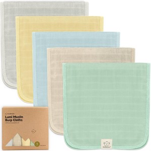 5pk Lumi Muslin Burp Cloths for Baby Boys, Girls, Organic Baby Burp Cloths, Burping Cloths for Babies - 1 of 4