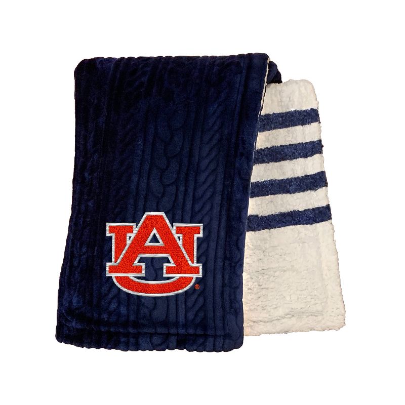 NCAA Auburn Tigers Cable Knit Embossed Logo with Faux Shearling Stripe Throw Blanket, 2 of 4