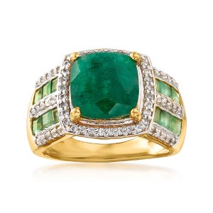 Ross-Simons 3.70 ct. t.w. Emerald and .40 ct. t.w. White Topaz Ring in 18kt Gold Over Sterling - 1 of 4