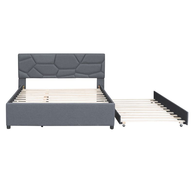 Upholstered Platform Bed with Brick Pattern Headboard and Trundle Bed-ModernLuxe, 5 of 10