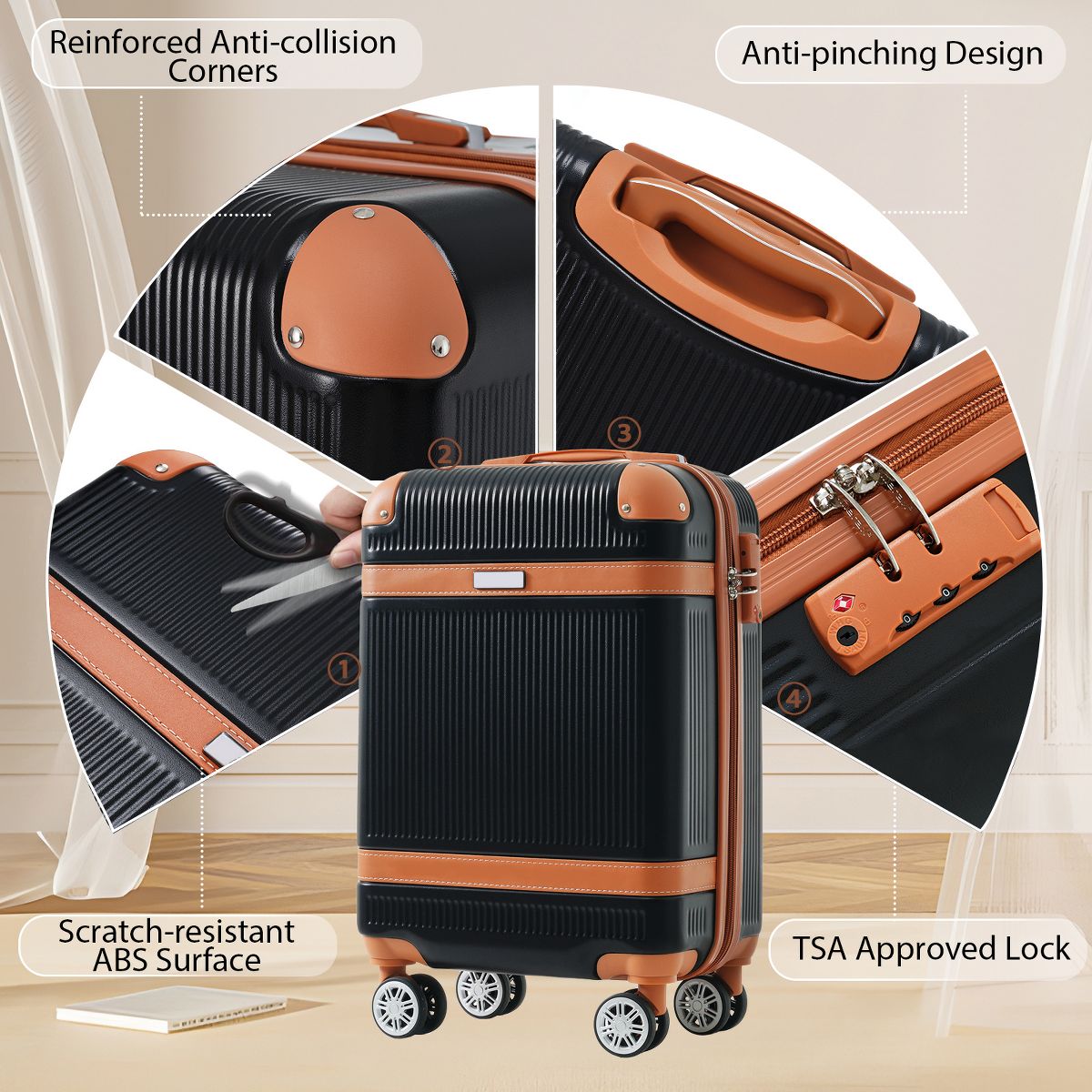 Polibi Luggage Set 3-Piece with 20 Inch Carry-On Suitcase, Expandable Duffel Bag and Toiletry Bag - thumbnail 7