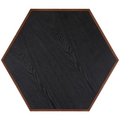 Hexagon Walnut and Black Wood Coffee Table with Storage