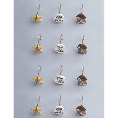 Lakeside Shower Curtain Hooks - Farmhouse Bathroom Décor – Rustic Country Barn, Star, Home Bathroom Accessory – Set of 12