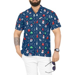 LA LEELA Men's Beach Short Sleeve Christmas Tree Party Dress Shirt Vacation Party Funny Santa claus Hawaiian Gifts shirts for Men - 1 of 4