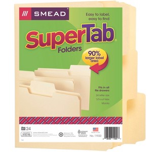 Smead® SuperTab® File Folder, Oversized 1/3-Cut Tab, Letter Size, Manila, Pack of 24 - 1 of 1
