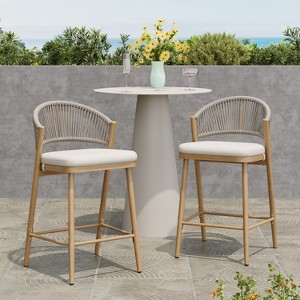Christopher Knight Home Damon Outdoor 26" Aluminum and Rattan Counter Stools with Scallop-shaped Backrest (Set of 2) - 1 of 4