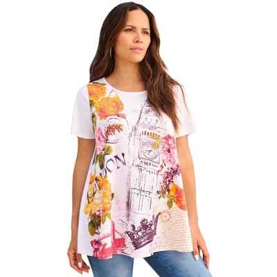 Roaman's Women's Plus Size Travel Graphic Tee