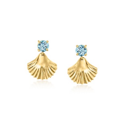 Ross-Simons 1.80 ct. t.w. Sky Blue Topaz Seashell Drop Earrings in 18kt Gold Over Sterling