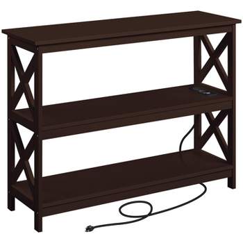 Yaheetech 3-Tier Wooden Console Table with Power Outlet Entryway Table