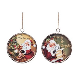 Transpac Glass Illustrated Vintage Santa Ornament Set of 2 Christmas Home Decorations - 1 of 2