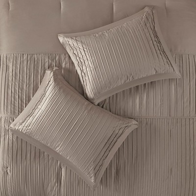 Trinity Taupe 7-Piece Polyester Charmeuse Queen Comforter Set