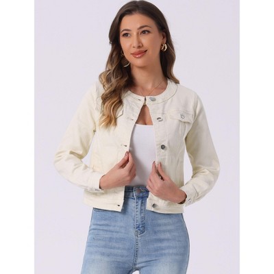 Женские куртки INSPIRE CHIC Women's Button Down Collarless Long Sleeve Jean Jackets Large Beige — фото 2