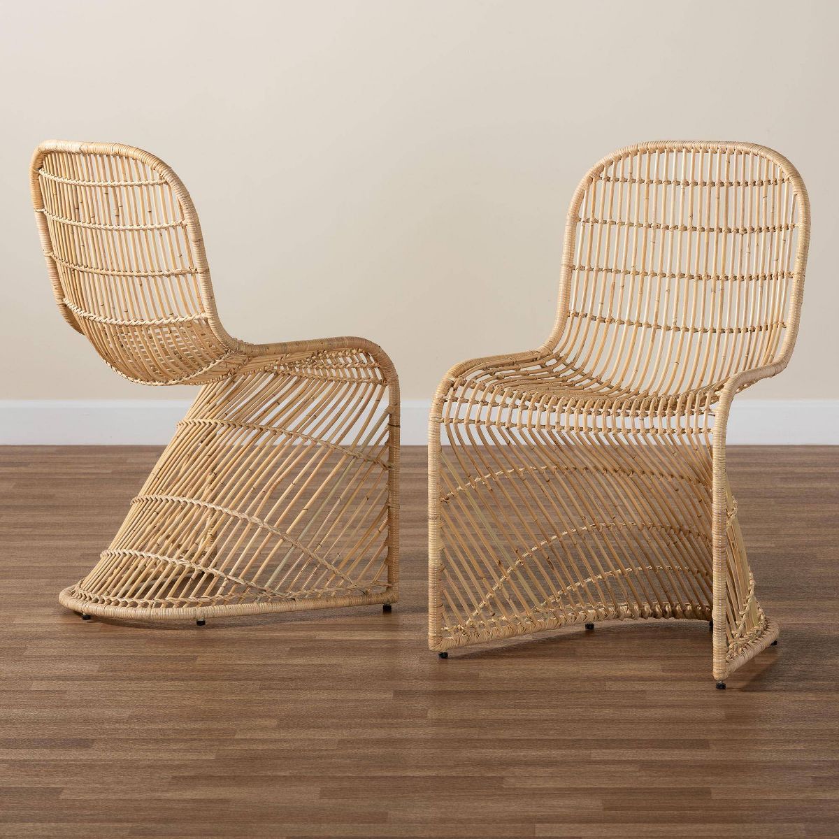 bali & pari Rosalba Bohemian Rattan 2  Piece S  Curve Dining Chair Set Light Honey - thumbnail 7