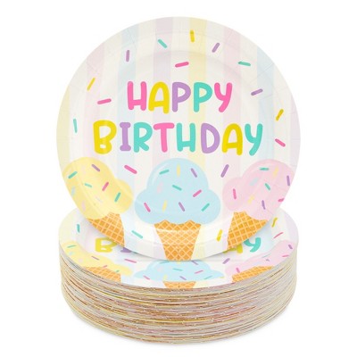 Blue Panda 48 Pack Ice Cream Party Decorations, Happy Birthday Paper Plates (7 In, 48 Pack)