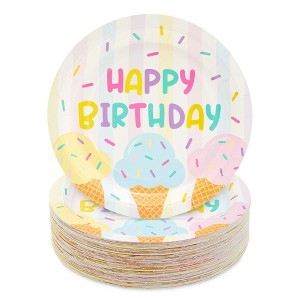 Blue Panda 48 Pack Ice Cream Party Decorations, Happy Birthday Paper Plates (7 In, 48 Pack) - 1 of 4