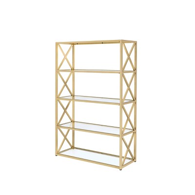 72" Milavera Bookcase Gold/Clear Glass - Acme Furniture