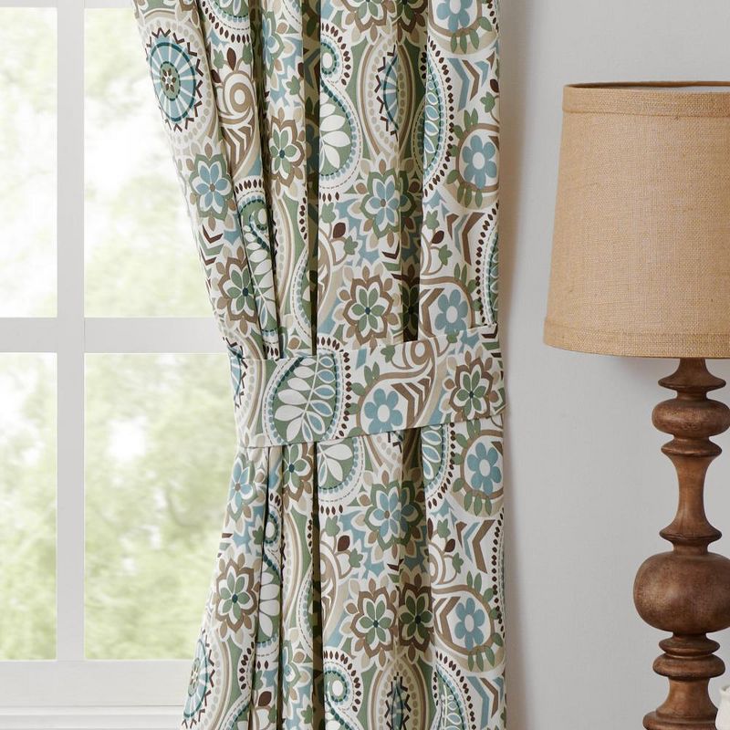 Ellis Curtain Paisley Prism Tailored 3" Rod Pocket Curtain Panel Pair with Tie Backs Latte, 3 of 5