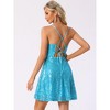 Allegra K Women's Glitter Sequin Spaghetti Strap Tie Back Backless Mini Party Dress - 3 of 4