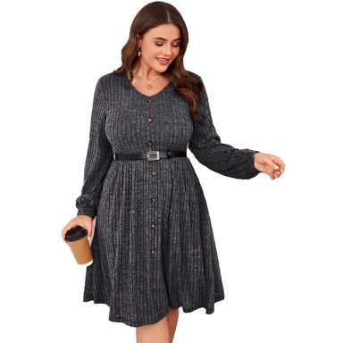 bell sleeve sweater dress Round Neck – Lynette Tracy then add bold knee Black Contrasting Bell Sleeve Knit