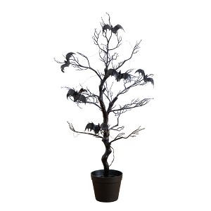 Nearly Natural 3-ft Pre-Lit Artificial Halloween Black Spooky Twig Tree with Bats and 100 Orange & Purple LED Lights - 1 of 1