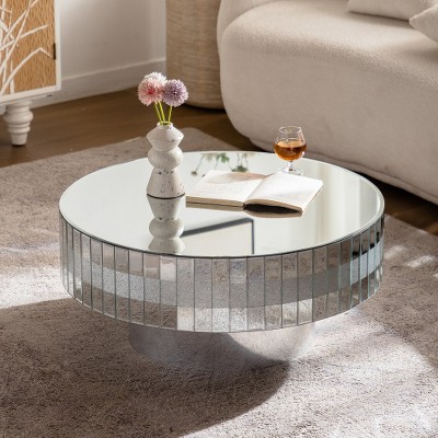 Modern Round Coffee Table with Glass Top and Mirrored Finish, Luxury Center Table for Living Room or Apartment – The Pop Home