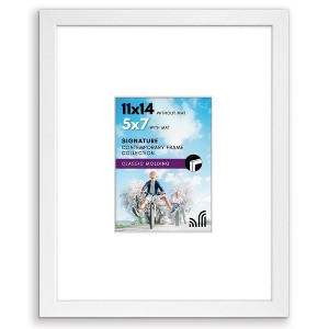 Americanflat 11x14 Picture Frame in White - Displays 5x7 With Mat and 11x14 Without Mat - Composite Wood with Shatter Resistant Glass - 1 of 4