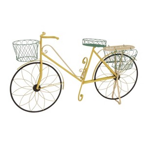 32" Traditional Iron Novelty Bicycle Plant Stand Yellow - Olivia & May: Metal Planter Pedestal, Weather-Resistant - 1 of 4