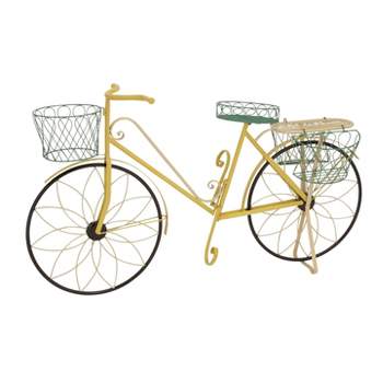 32" Traditional Iron Novelty Bicycle Plant Stand Yellow - Olivia & May