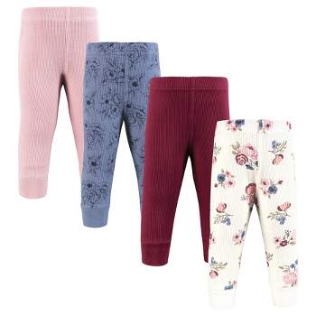 Hudson Baby Infant Girl Thermal Tapered Ankle Pants 4pk, Dusty Rose Floral