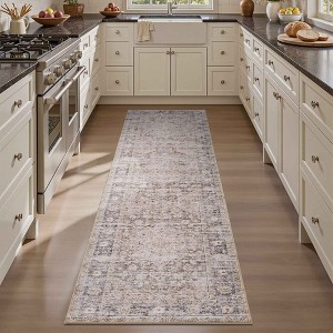MontVoo Medallion Floral Washable Area Rug Taupe - 1 of 4