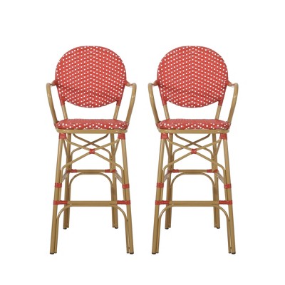 DSVIMOY Counter and Bar Stool Set of 2 Wicker and Aluminum French Style for Outdoor or Patio Use, Red, 33.75"*24.5"*21.75"