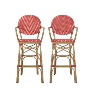 DSVIMOY Counter and Bar Stool Set of 2 Wicker and Aluminum French Style for Outdoor or Patio Use, Red, 33.75"*24.5"*21.75" - 1 of 4