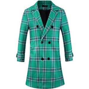Lars Amadeus Men's Plaid Notch Collar Double Breasted Winter Long Coat - 1 of 4