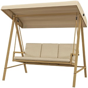 Resenkos 3-Person Swing Chair, Adjustable Canopy, Easy-Clean Cushions, Outdoor Porch Garden Backyard Relaxation， - 1 of 4