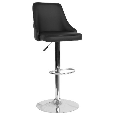 Merrick Lane Ergonomic Black Faux Leather Kitchen and Bar Stool with 360 Swivel, Adjustable Height and Chrome Footrest