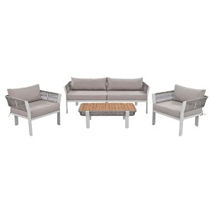 4/6 Piece Patio Sofa Sets With Coffee Table, 2 Chairs, Loveseat, 4 Cushions And Pillows, Woven Rope Conversation Set For Porch Backyard - 1 of 4