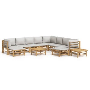 vidaXL Garden Lounge Set Natural Bamboo, Light Grey - 1 of 4