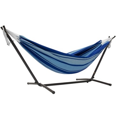 Vivere Double Cotton Hammock with Steel Stand and Carry Bag