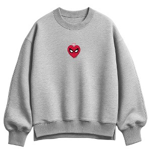 Women's Spider-Man Small Heart Oversized Fleece Crew Sweatshirt