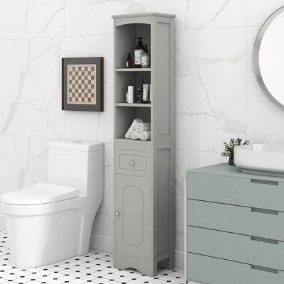 Hastings Home Freestanding Bathroom Storage Cabinet With Slat Door And  Gallery Style Top - White/black : Target