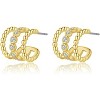 14K Gold Plated Triple Huggie Illusion Stud Earrings | Double Huggie Hoop Earrings for One Hole | Gold Hoop Earrings for Women - 4 of 4