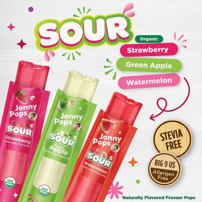 JonnyPops Organic Freezer Pops Sours Strawberry, Green Apple, Watermelon - 28 fl oz/20ct