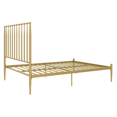 Giulia Gold Queen Metal Platform Bed with Vertical Slat Headboard
