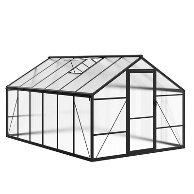 Garvee Walk-In Greenhouse with Polycarbonate Panels, Aluminum Frame, Quick Setup, Roof Vent, Outdoor Garden Greenhouse