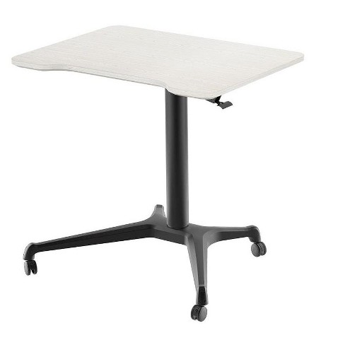 Monoprice Gas Lift Sit Stand Rolling Laptop Riser Desk Light Oak 31 5 X 23 5in Table Top For Single Display Height Adjustable 29 5 45 25 Max