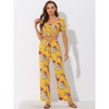 Allegra K Women's Beach Outfit Ruffle Smocked Crop Tops and Tie Waist Floral Pants Set - 3 of 4